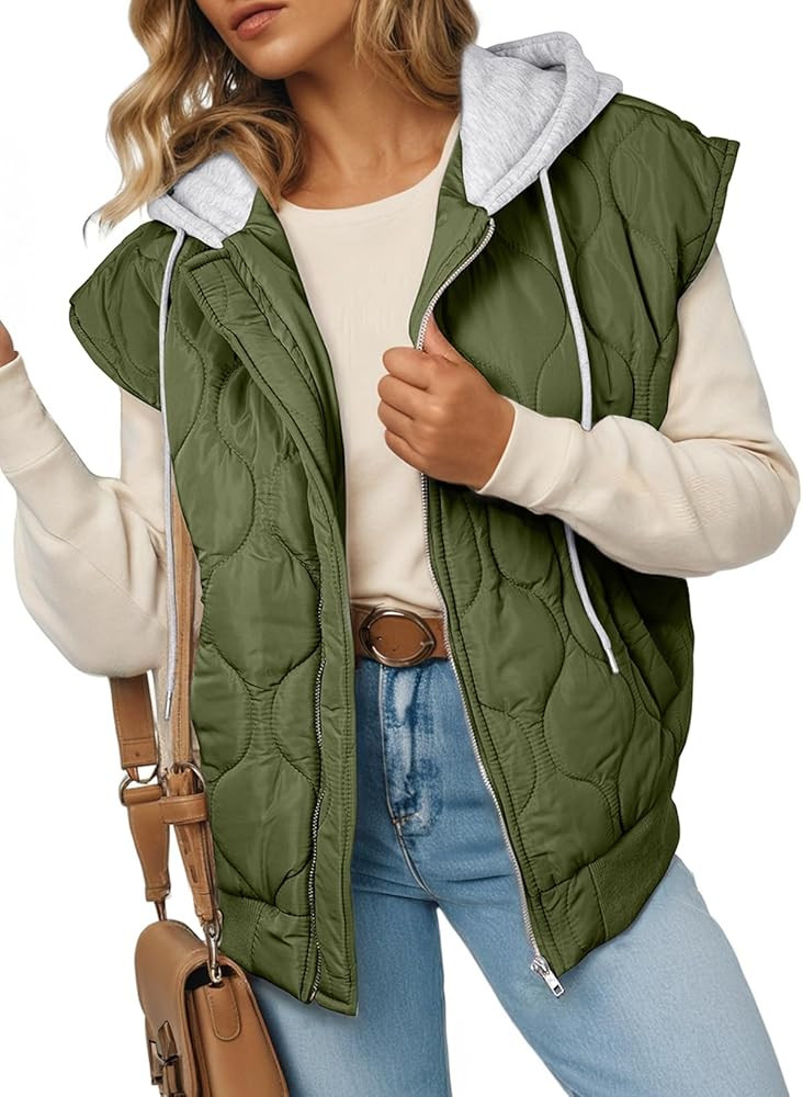 EVALESS Puffer Vest Women Cropped Hooded Zip Up Quilted Sleeveless Jackets 2025 Fall Lightweight ... | Amazon (US)