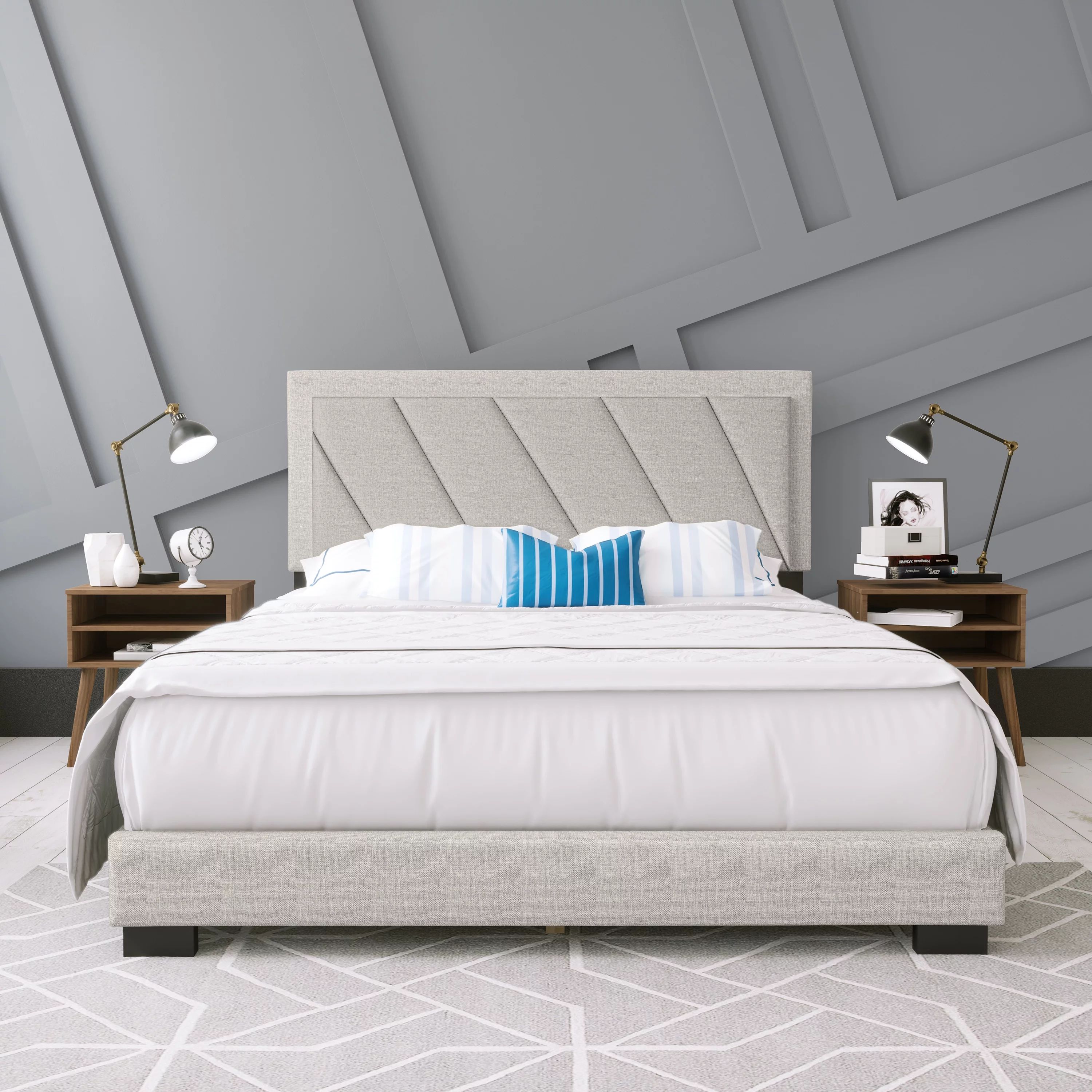 Premier Dason Linen Diagonal Panel Bed, Full, Beige | Walmart (US)