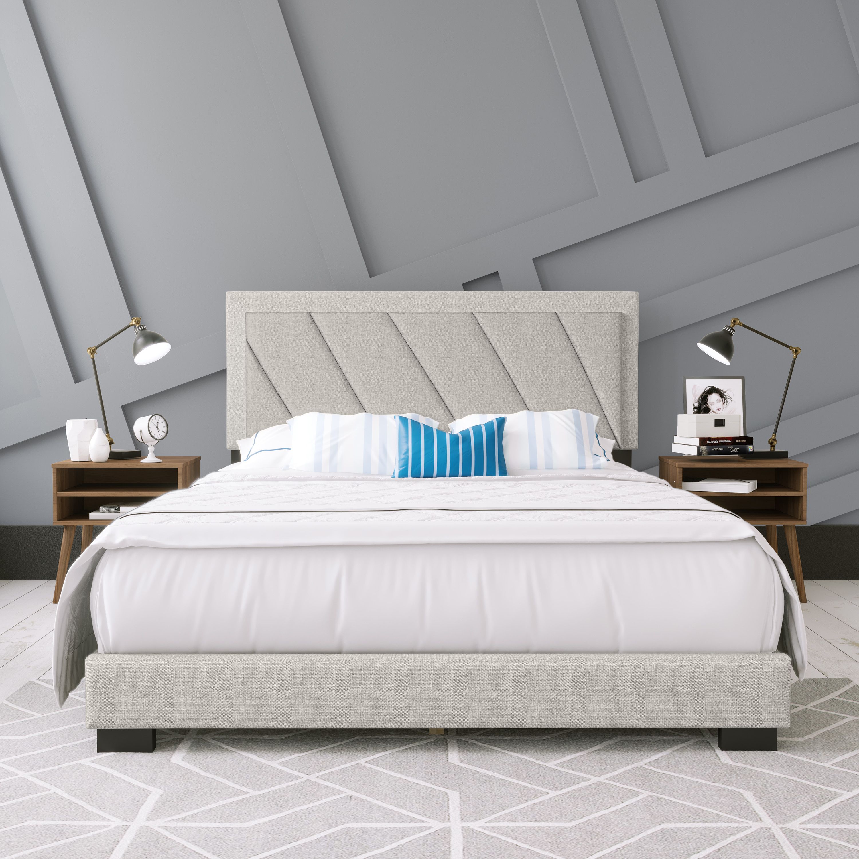 Premier Dason Linen Diagonal Panel Bed, Full, Beige - Walmart.com | Walmart (US)