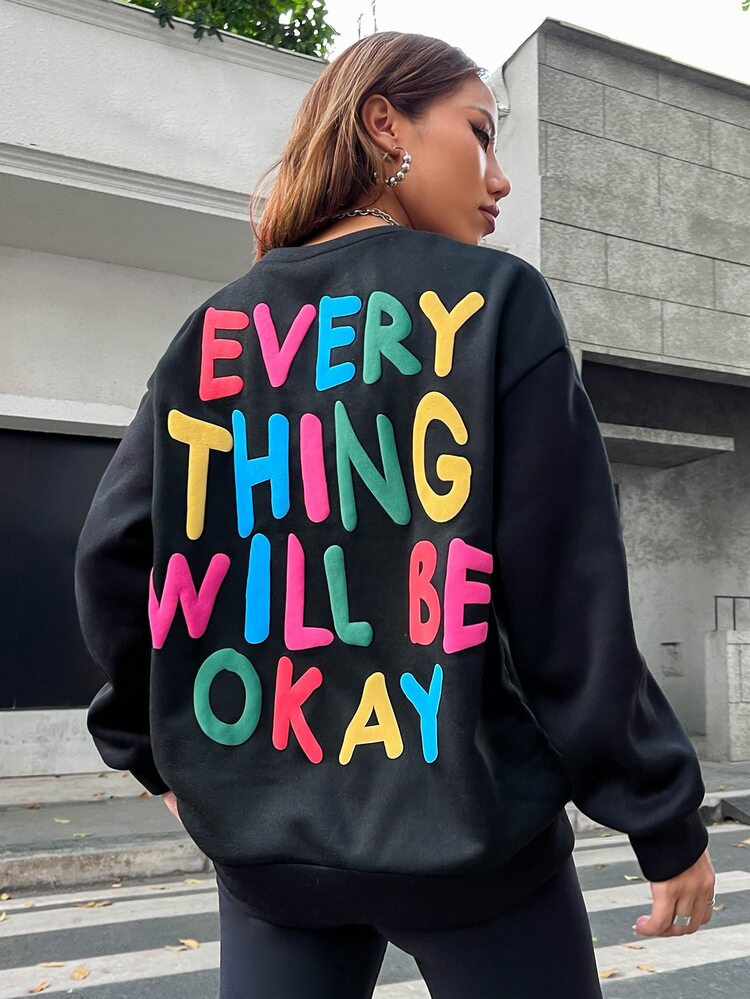 SHEIN EZwear Moletons Gráfico de slogan Ombro caído | SHEIN