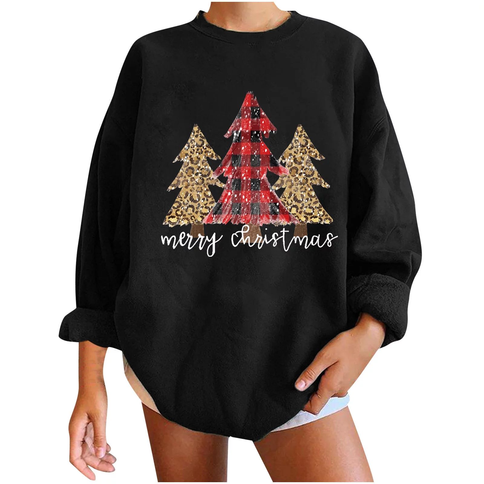 Scyoekwg Christmas Sweatshirts for Women Christmas Pattern Printed Shirts Raglan Sleeve Patchwork... | Walmart (US)