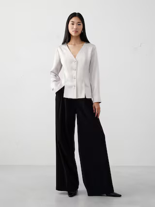 Silky Seamed Slit Blouse | Banana Republic Factory