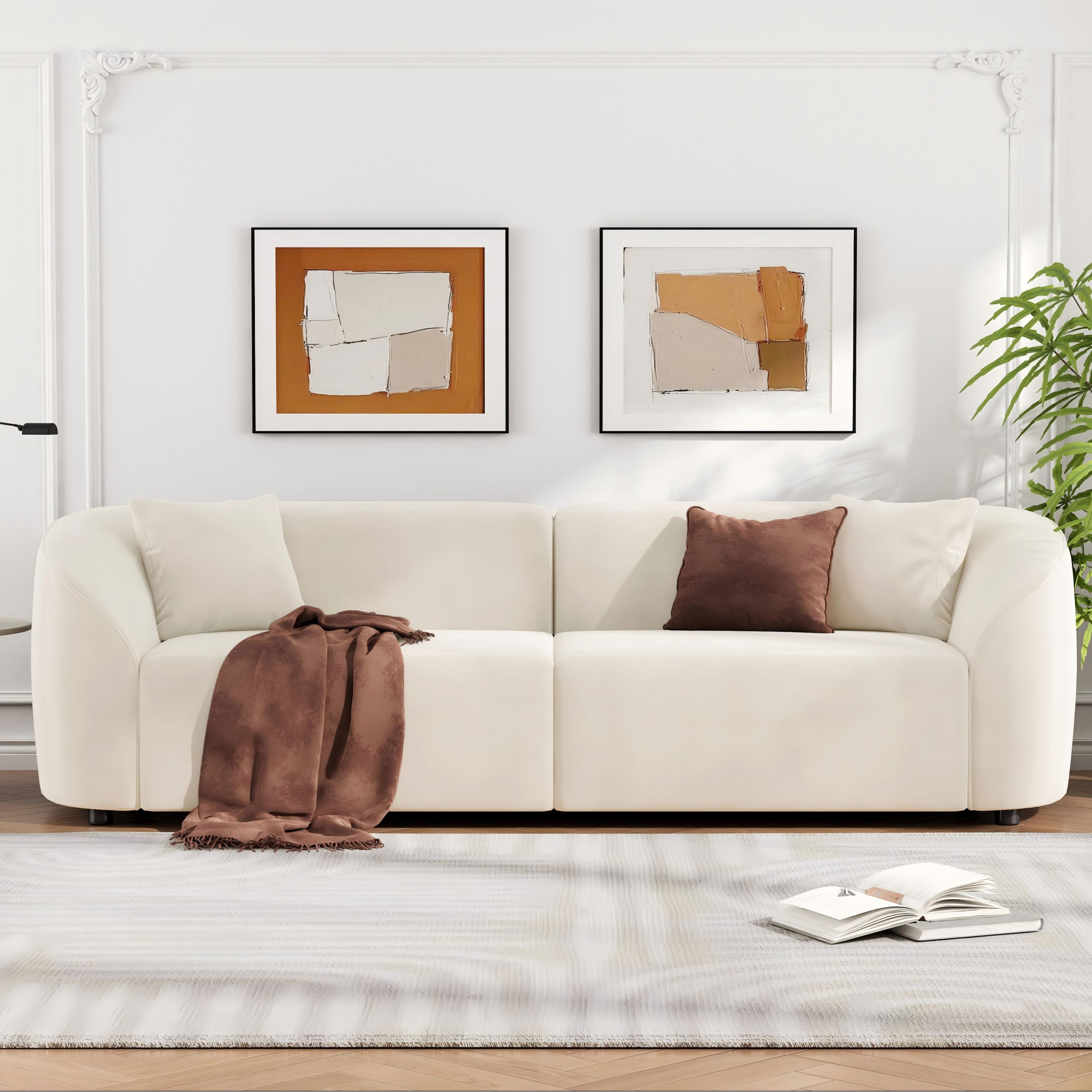 Christopher Knight Home Curvo Contemporary 87.50-inch Upholstered Curved 2-Seater Sofa with Armrests-White | 322250 | Lowe's