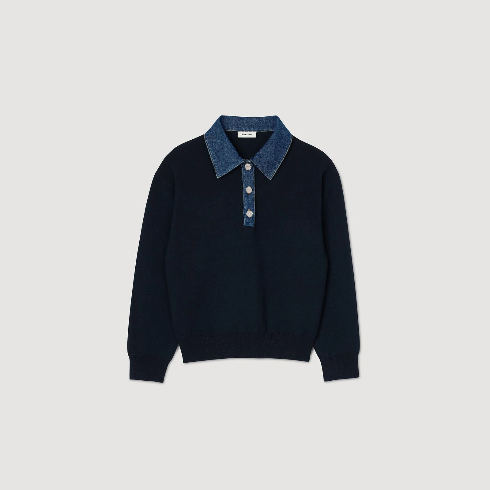 sweater with denim collar | Sandro US | Sandro-Paris US