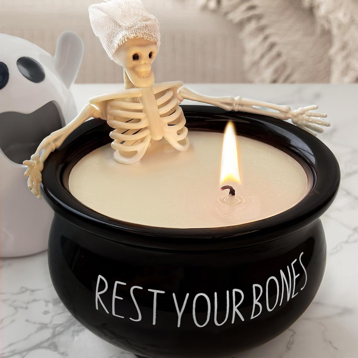 Halloween Decorations - Halloween Decor - Halloween Skeleton Candles - Vintage Farmhouse Gothic Decoration for Home Indoor Room Tables - Gag White Elephant Birthday Gifts for Adults Women | Amazon (US)