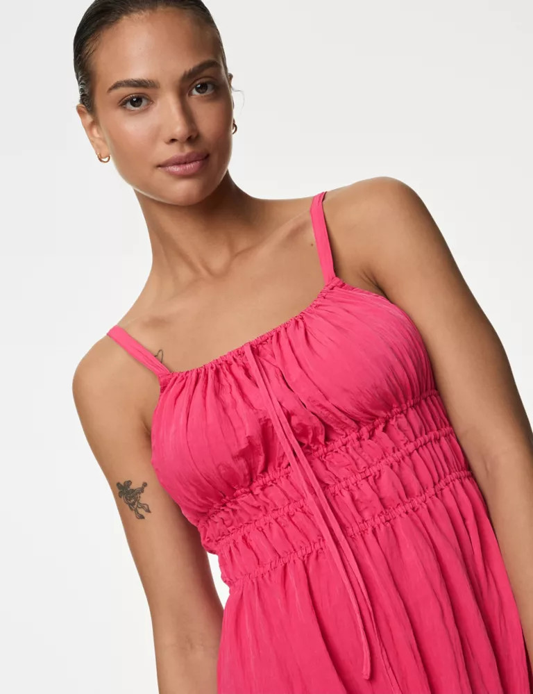 Crinkle Smocked Cami Midi Slip Dress | Marks & Spencer (UK)