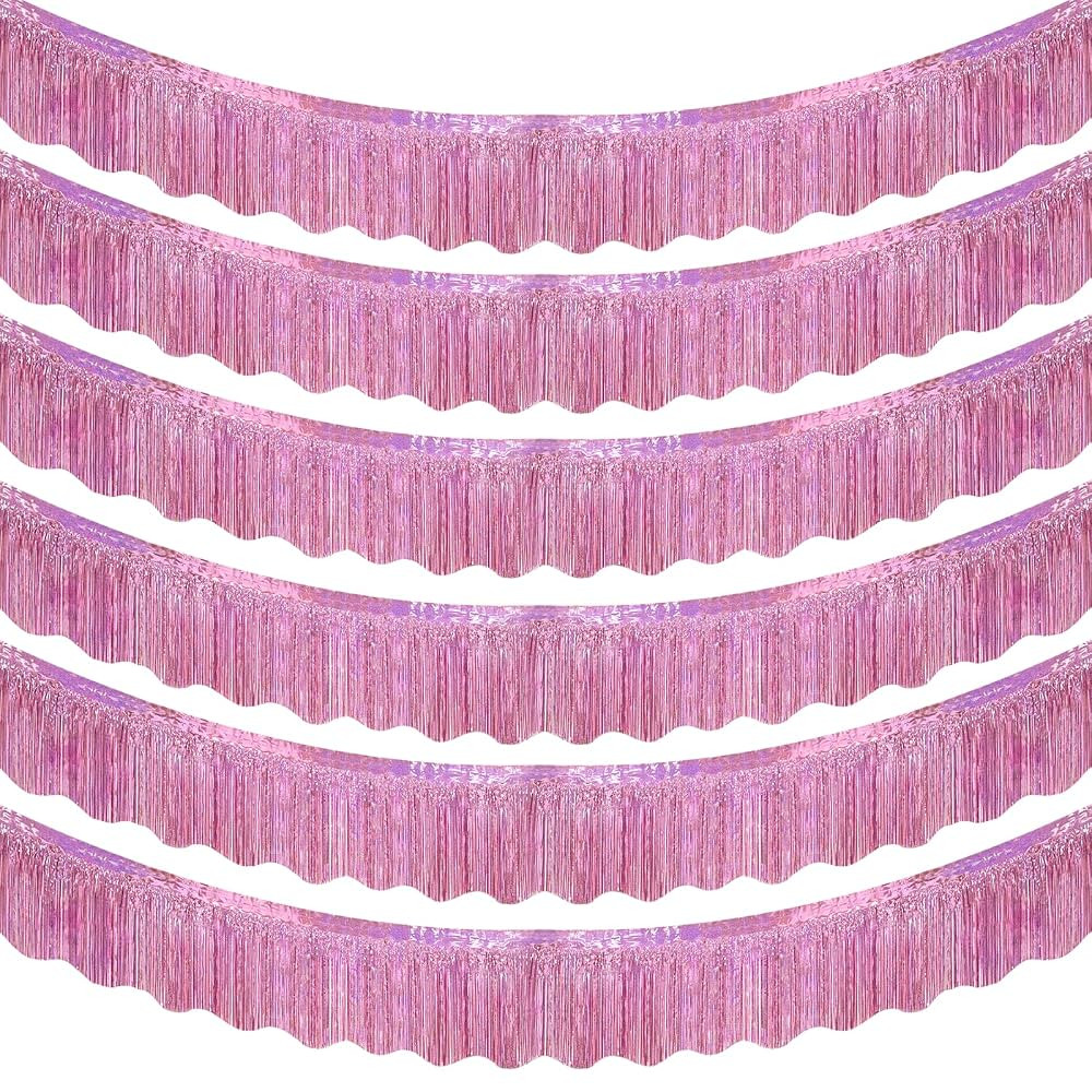 LOLStar 6 Pack Pink Foil Fringe Garland Birthday Party Decorations, 59Ft Metallic Tinsel Streamer... | Amazon (US)