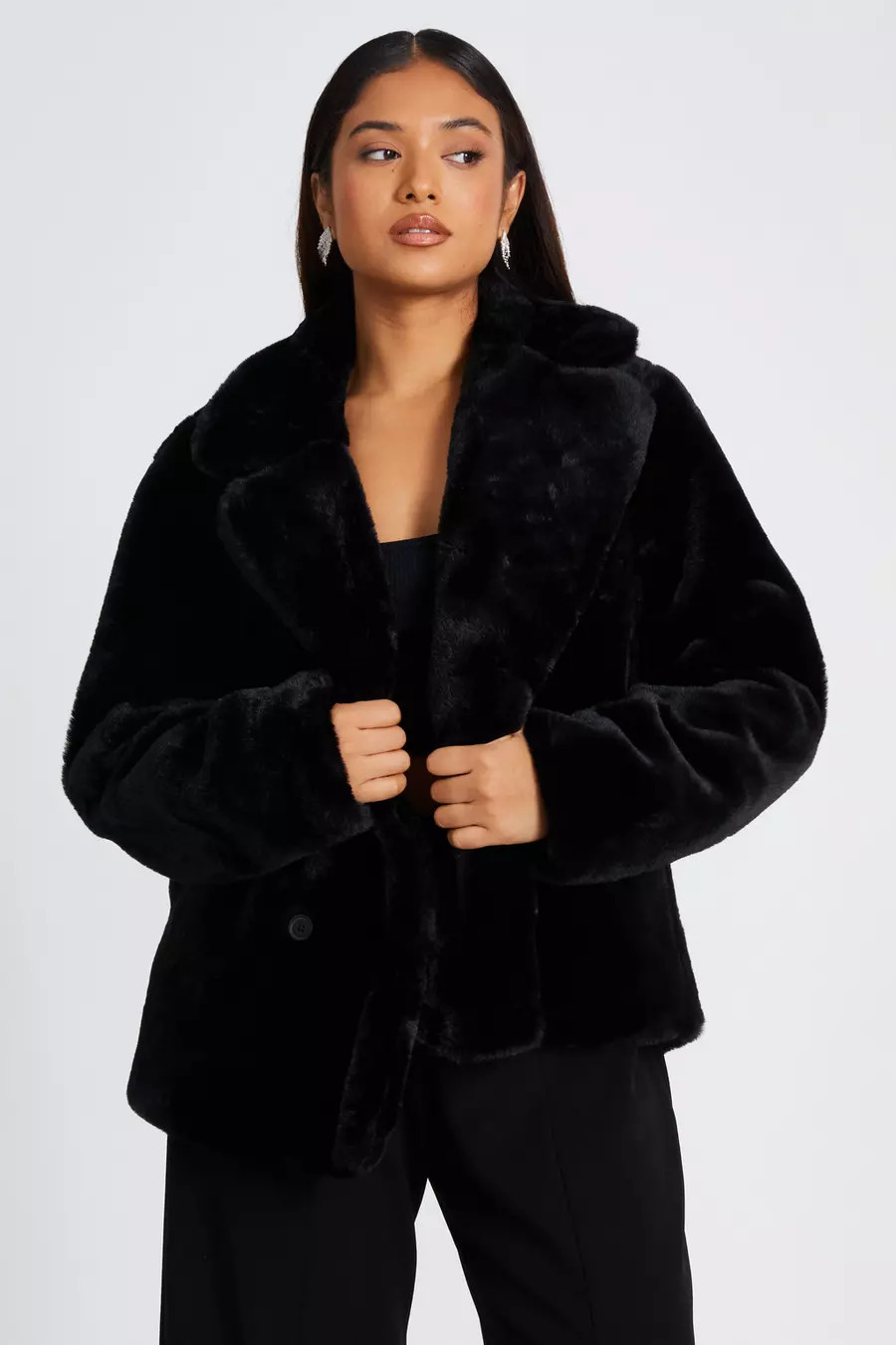 Petite Black Faux Fur Jacket | Quiz Clothing