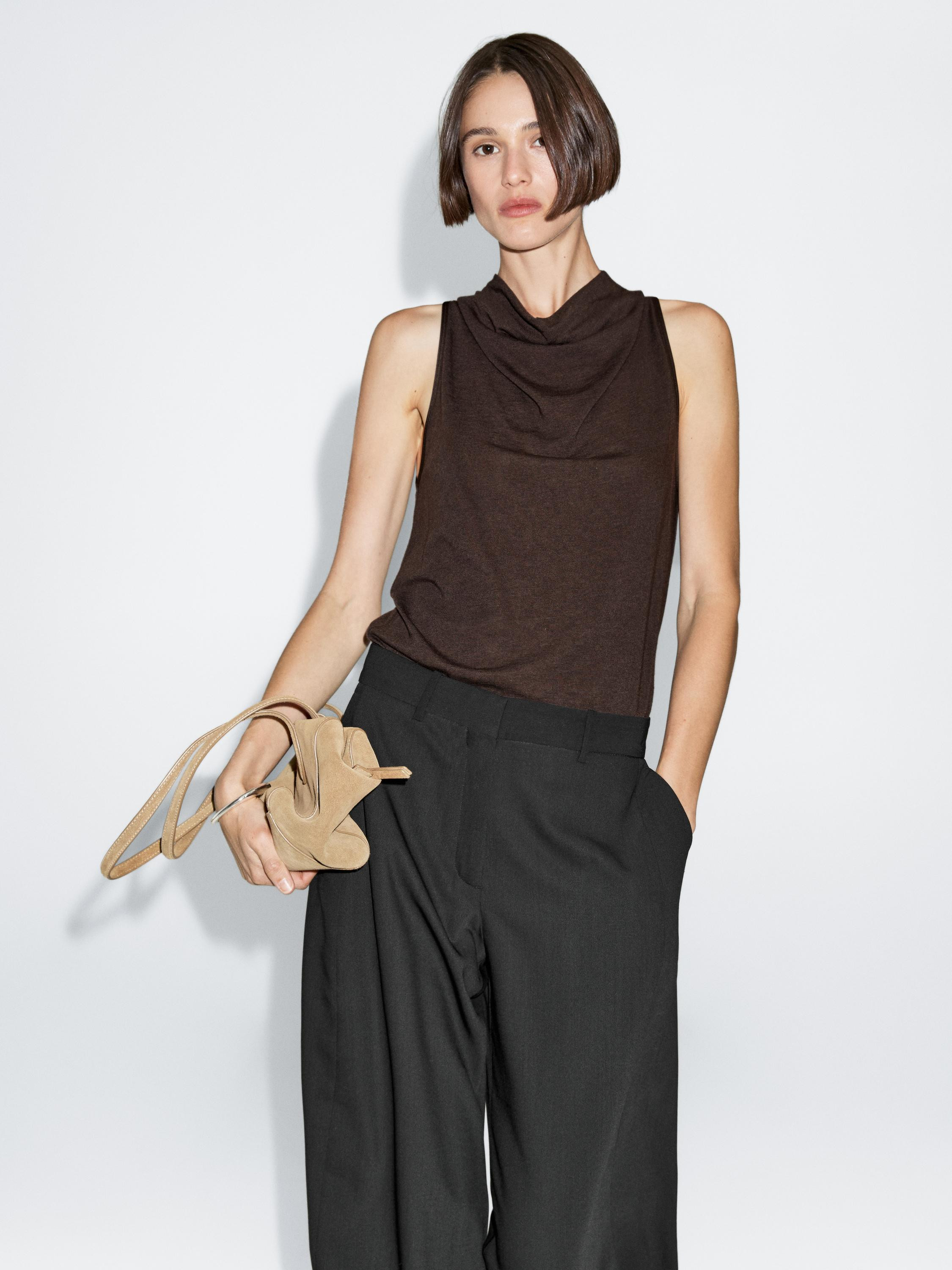 Sleeveless top with draped neckline | Massimo Dutti US