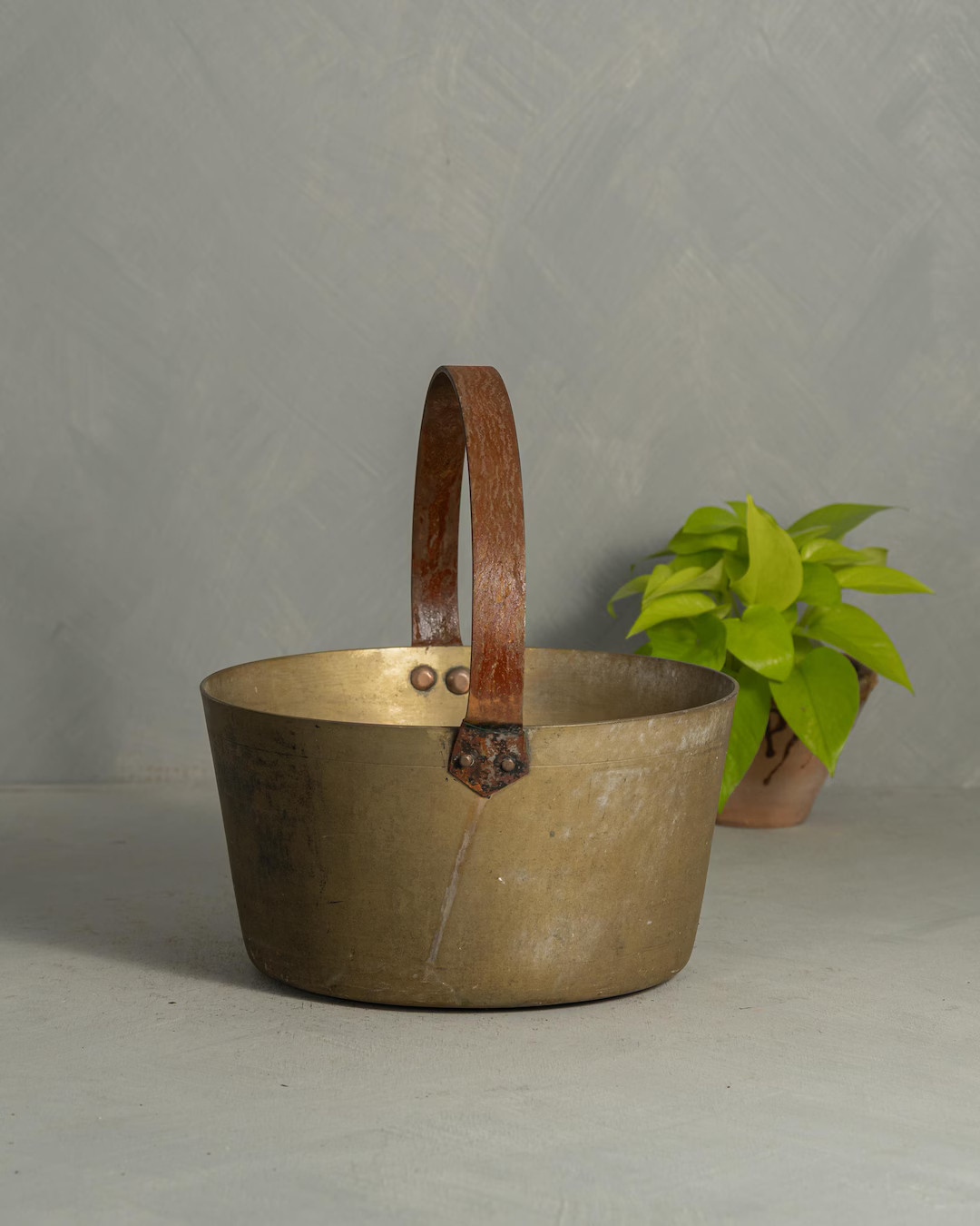Vintage Antique Rustic Solid Brass Pot Vessel With Iron Handle (free Shipping) - Etsy | Etsy (US)