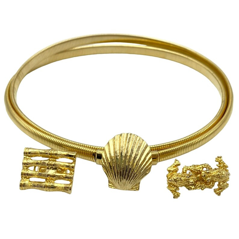 Vintage Gay Boyer Stretch Snake Chain Belt Gold Tone 3 Buckle Frog Shell Bamboo - Etsy | Etsy (US)