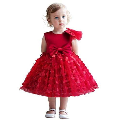 TTYAOVO Flower Baby Girl Dress 3D Butterfly Toddler Princess Gown Size 1Y(12 Months, 2064 Red) | Amazon (US)