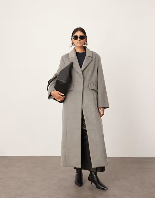 ASOS EDITION wool mix tailored clean oversized maxi coat in pale grey | ASOS (Global)