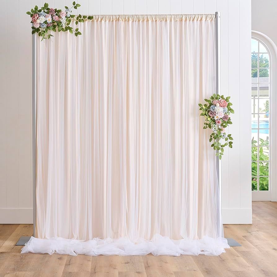 Wrinkle Free Champagne Tulle Backdrop Curtains for Baby Shower Party Wedding Photo Drape Backdrop... | Amazon (US)