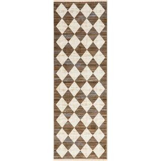 Meline Checkered Beige 2 ft. 6 in. x 10 ft. Runner Rug Fringe Area Rug | The Home Depot