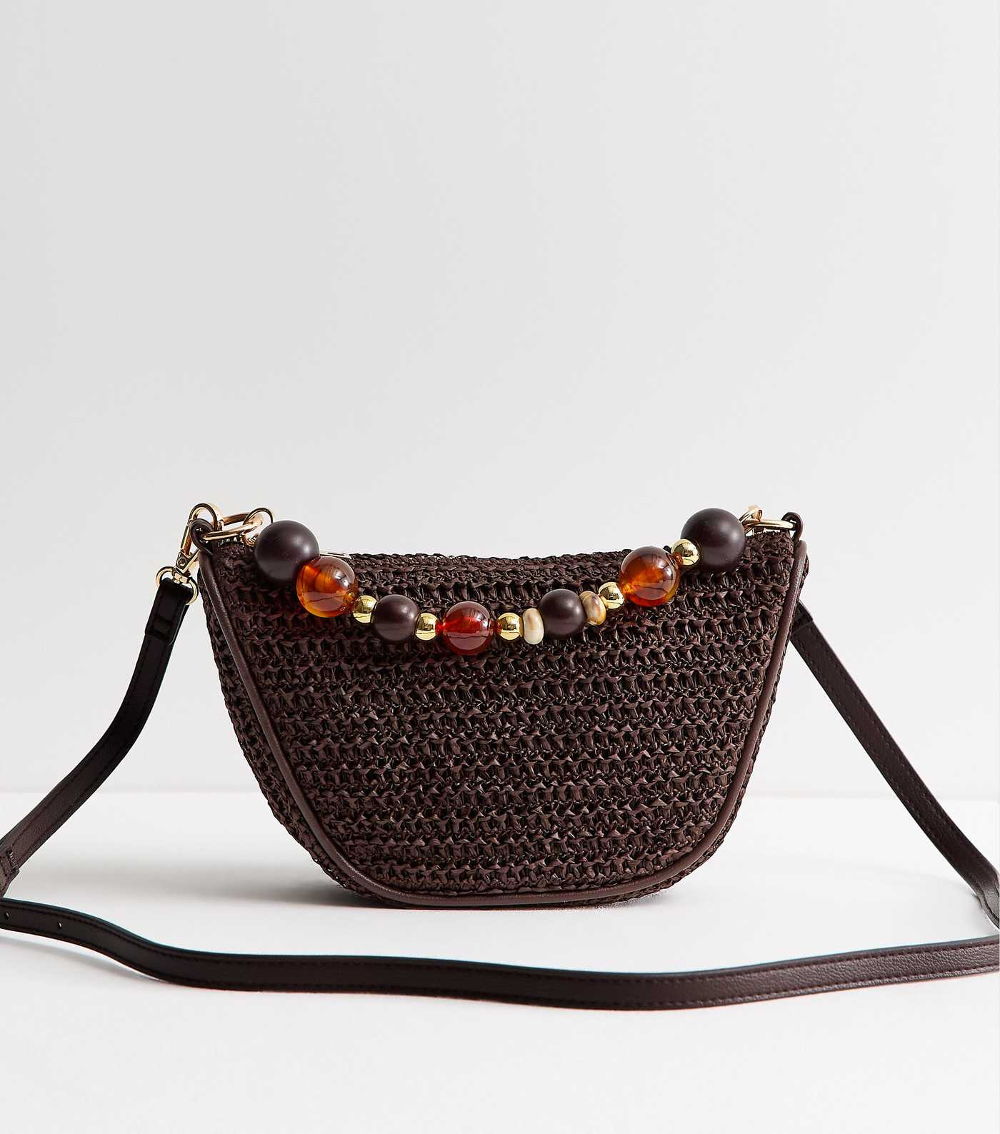 Dark Brown Woven Slouchy Beaded Top Handle Bag | New Look | New Look (UK)