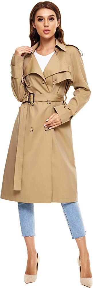 WAIDONGBEI Women's Trench Coat, Double-breasted Rain Coat with Belt 100% Cotton | Amazon (US)