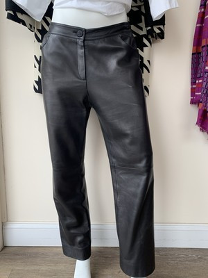 CHANEL Vintage Black Leather Pants Straight Leg 42/8 Excellent Condition! | eBay US