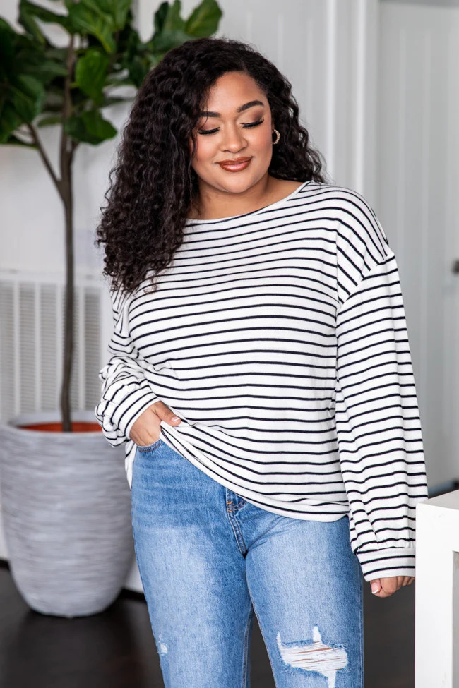 Layers Of Love Black And Ivory Striped Blouse | Pink Lily