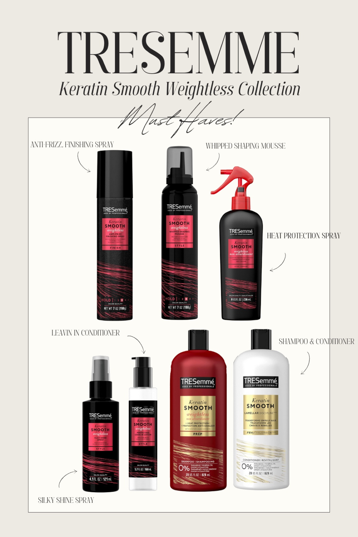 My faves from the Tresemme Keratin Smooth Weightless Collection ❤️

#LTKStyleTip #LTKBeauty