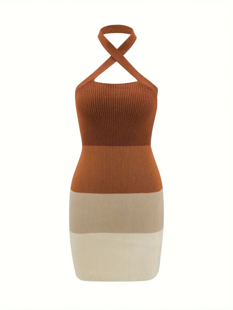 Color Block Cross Mini Halter Dress Sexy Skinny Cut Backless - Temu | Temu Affiliate Program