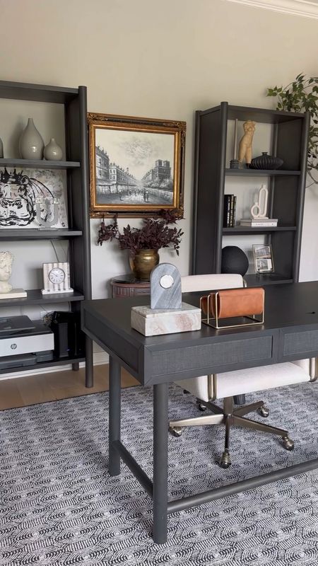 Office decor details! We went for a modern masculine vibe in here with a blend of new and some vintage details to match the style of the rest of our home. This desk and bookcase pairing from Crate & Barrel is a beautiful modern take on traditional!

#LTKhome #LTKstyletip #LTKsalealert