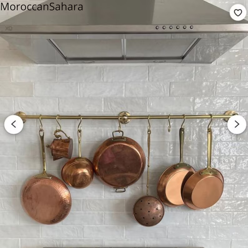 Unlacquered Brass Pot Rail With s' Hooks, Antique Style Unlacquered Brass Pot Rack Vintage Handma... | Etsy (US)