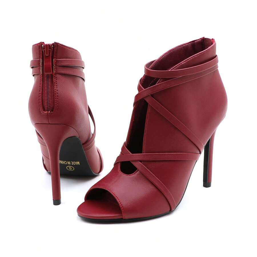 Open-Toed Fish Mouth Ankle Boots Women, Fashion Stilettos Dressy Short Boots Simple Solid Color D... | SHEIN