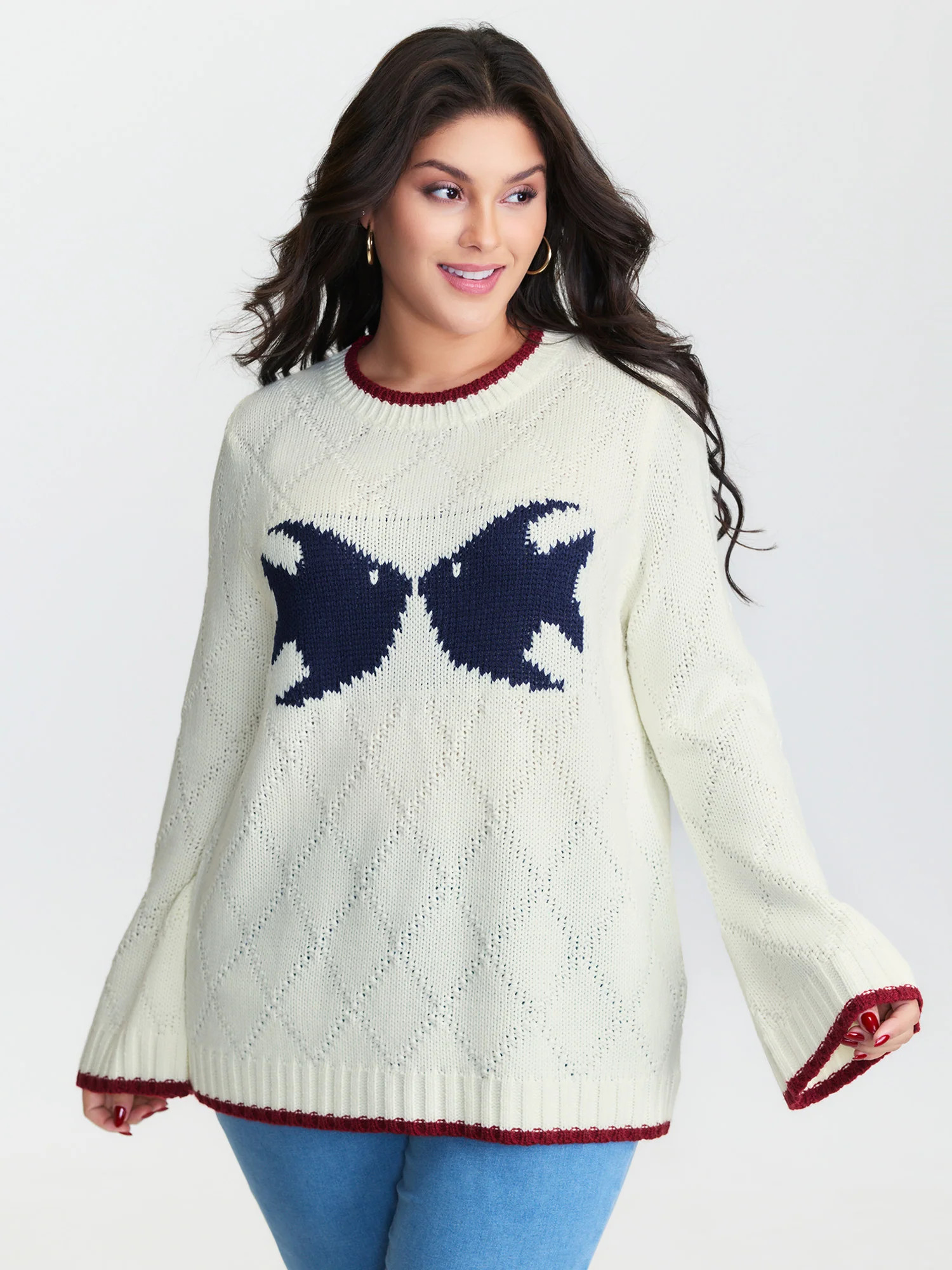 Romantic Fish Pattern Jacquard Textured Pullover | Bloomchic