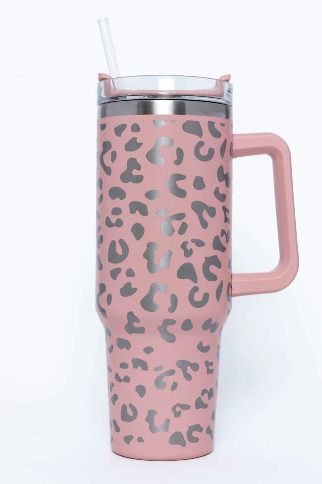 Sippin' Pretty Blush Leopard 40 oz Drink Tumbler With Lid And Straw | Pink Lily