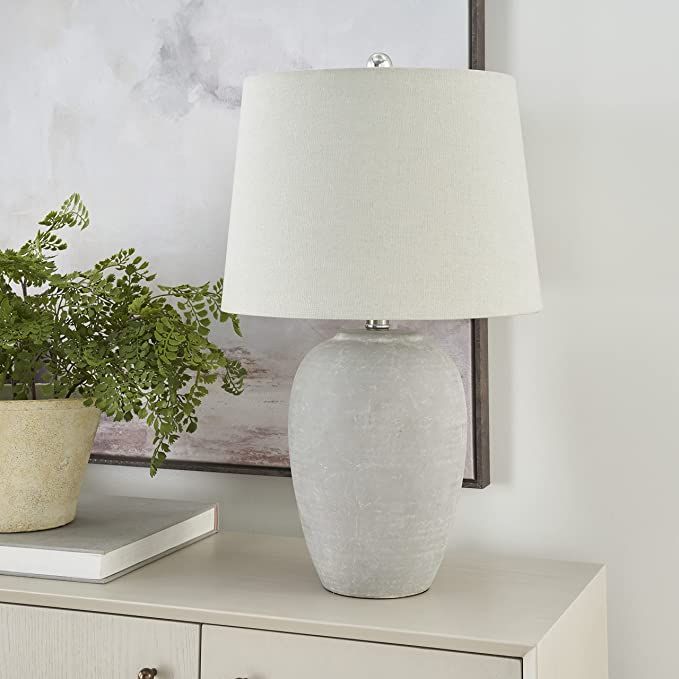 Amazon.com: Nourison 23" Grey Unglazed Ceramic Rustic Jar Lamp for Bedroom, Living Room, Dining R... | Amazon (US)