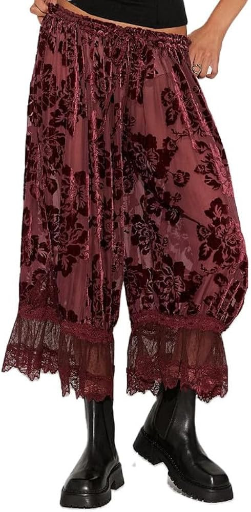 Women Y2K Bloomer Pants Lace Trim Loose Fit Ruffle Bloomers Elastic Waist Cropped Pumpkin Pettipa... | Amazon (US)