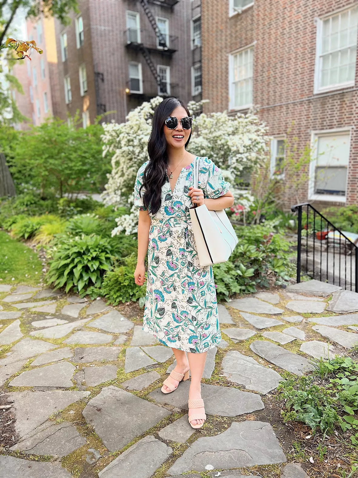 Floral V-Neck Puff Sleeve Midi … curated on LTK