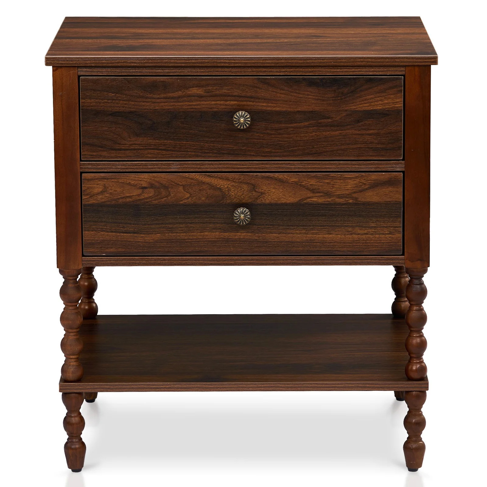 CHLET  Brown Nightstand, 2 Drawers with Lower Compartment, Mid-Century Modern, Night Stand for B... | Walmart (US)