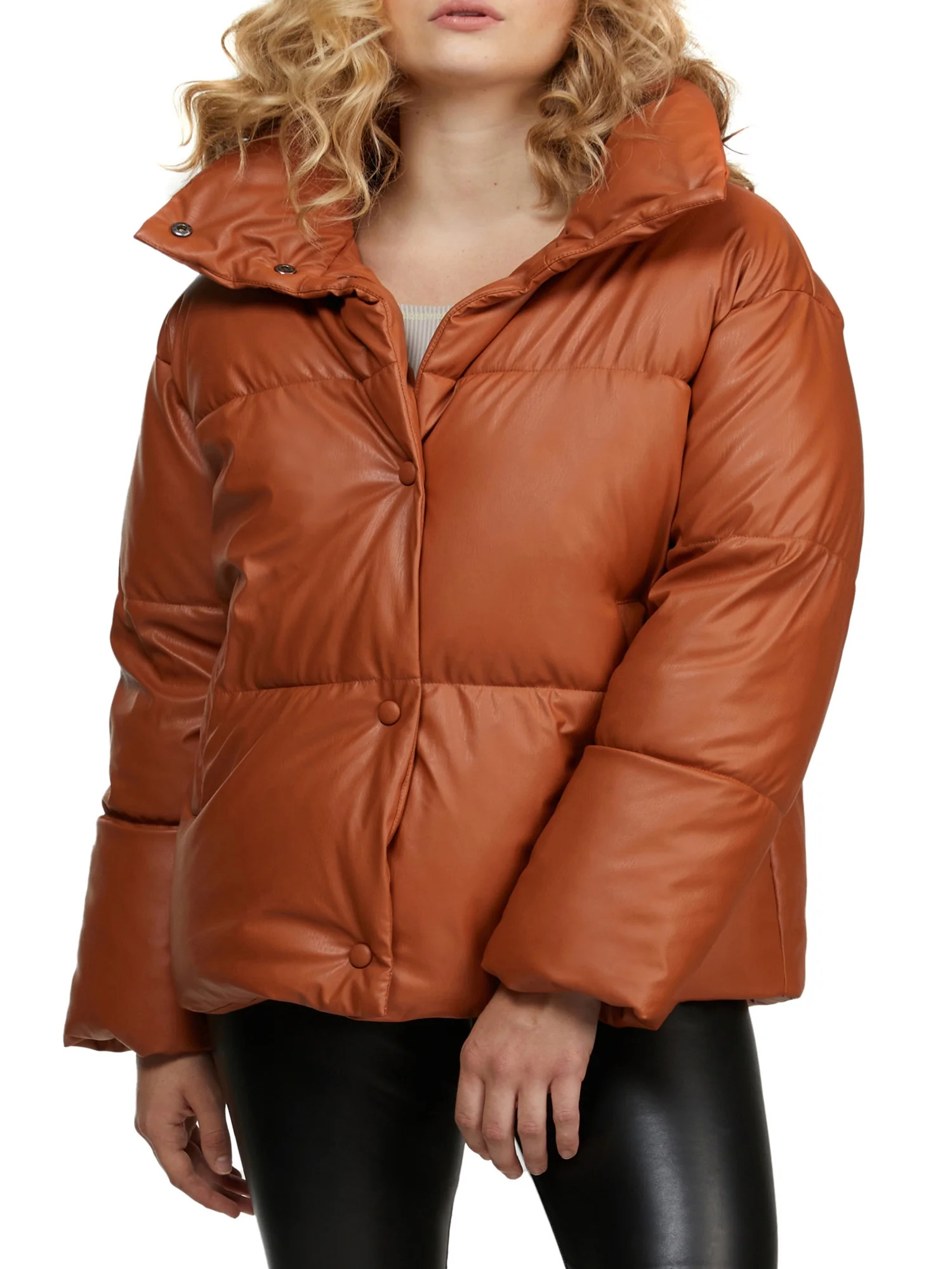NVLT Women’s Vegan Leather Puffer Coat | Walmart (US)