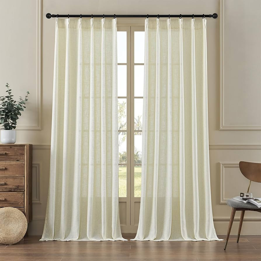 MASWOND Pinch Pleated Linen Sheer Curtains 84 Inch Length 2 Panels for Living Room Bedroom Semi S... | Amazon (US)