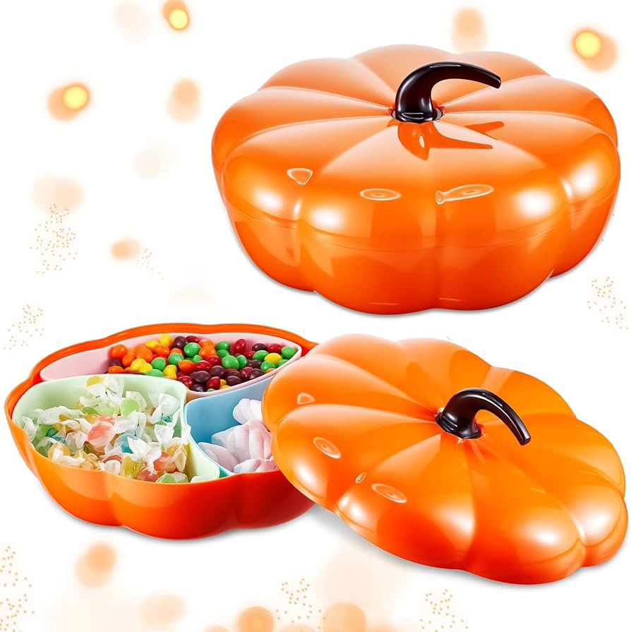 Sliner 2 Pcs Halloween Pumpkin Candy Tray with Lid Plastic Divided Serving Tray Halloween Candy T... | Amazon (US)