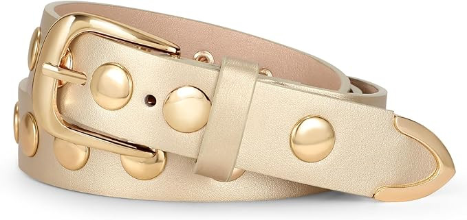 WERFORU Women Fashion Leather Belt Studded Leather Belt Ladies Belts for Jeans Dress Punk Belt | Amazon (US)