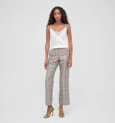 The Annina Pant -  Brocade Diamond Block Berry/Green Brocade Diamond Block Berry/Green / 6 | Hill House Home US