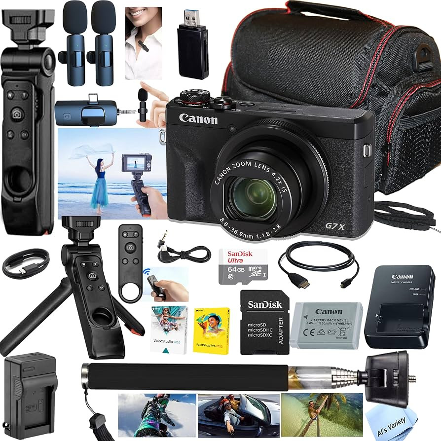 Canon PowerShot G7 X Mark III + 64GB Memory, Wireless Lavalier Microphones, Shooting Grip Tripod ... | Amazon (US)