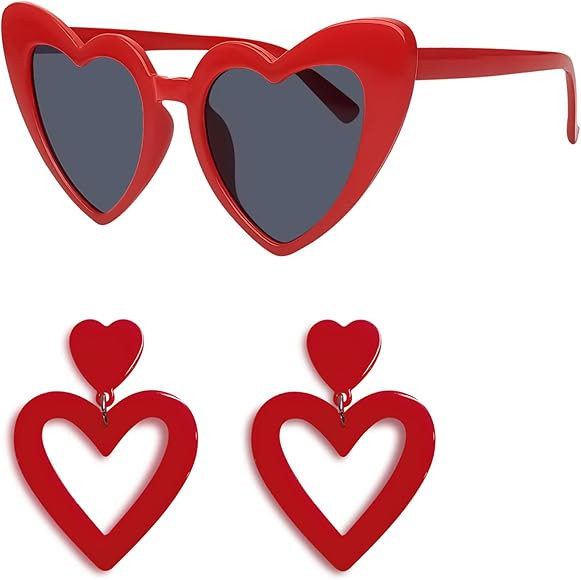 Double Heart Earrings Dangling Heart Drop Earrings For Women & Heart Shaped Sunglasses Set, Chic ... | Amazon (US)