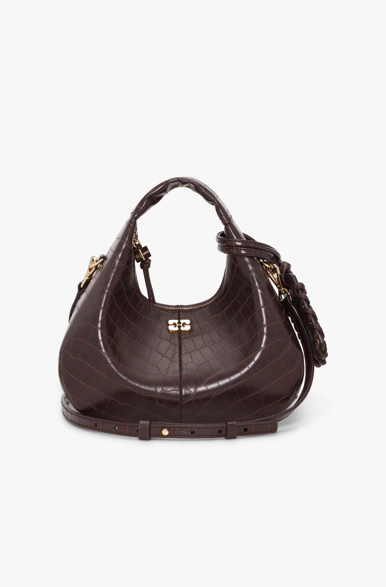 Brown Croco Mini Hobo Bag | Ganni
