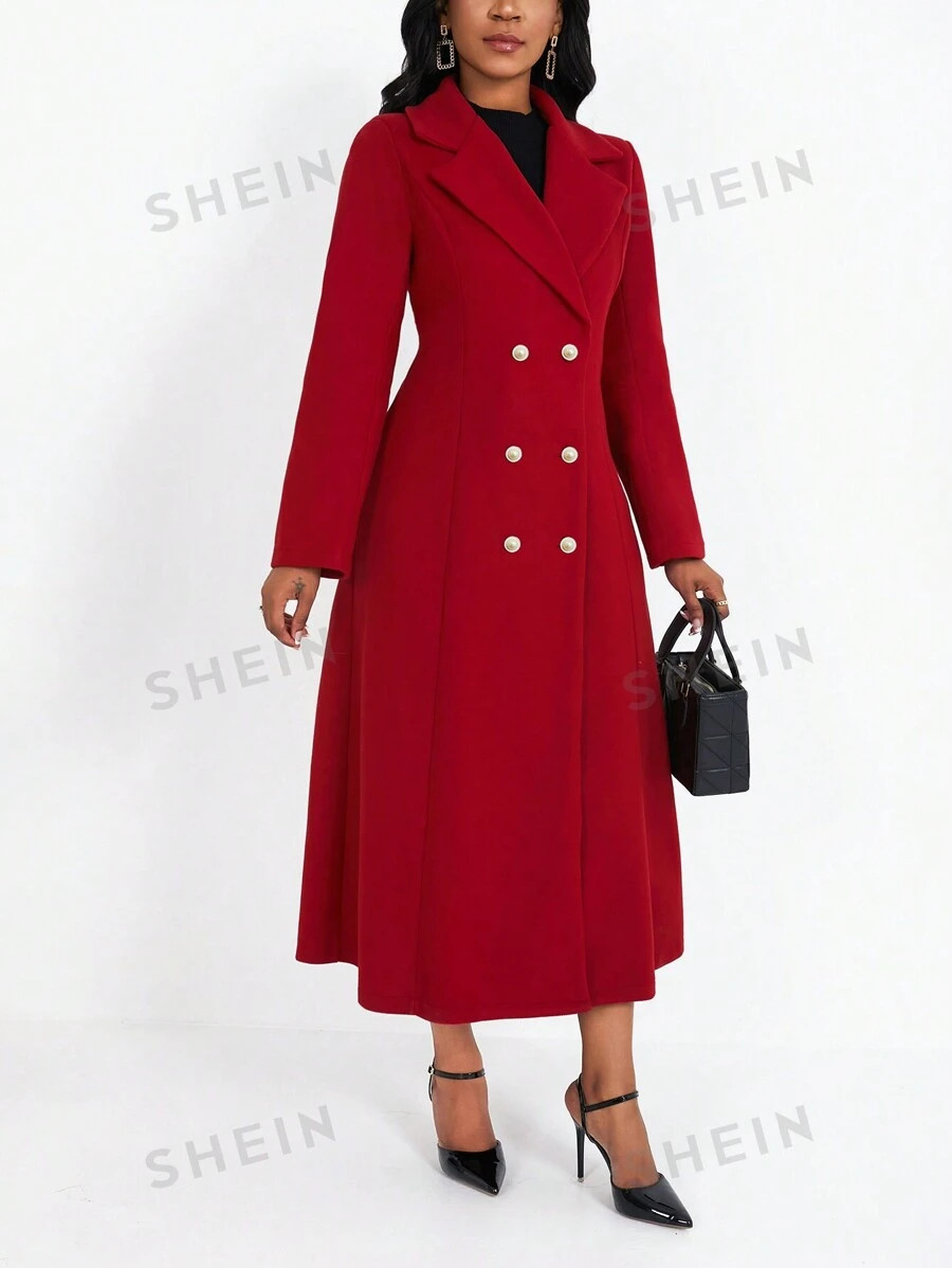 SHEIN Ladiora Elegant Long Double-Breasted Overcoat, Suitable For Autumn/Winter For New Year Clot... | SHEIN