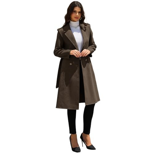 wool coat for women Wool Blend Wrap Coat Superior 70% Wool Coat, Classy Long Wool Coat with Belt,women's wool & pea coats Lapel Jacket Outwear | Amazon (US)