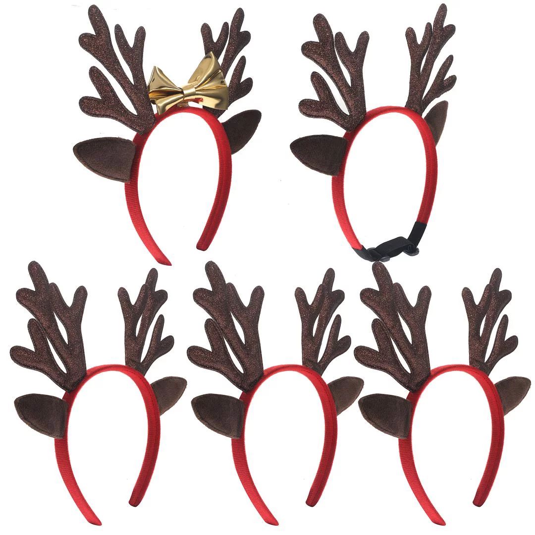 Holiday Time Multi-color Reindeer Antlers Headband Set Party Favors, 5 Count | Walmart (US)