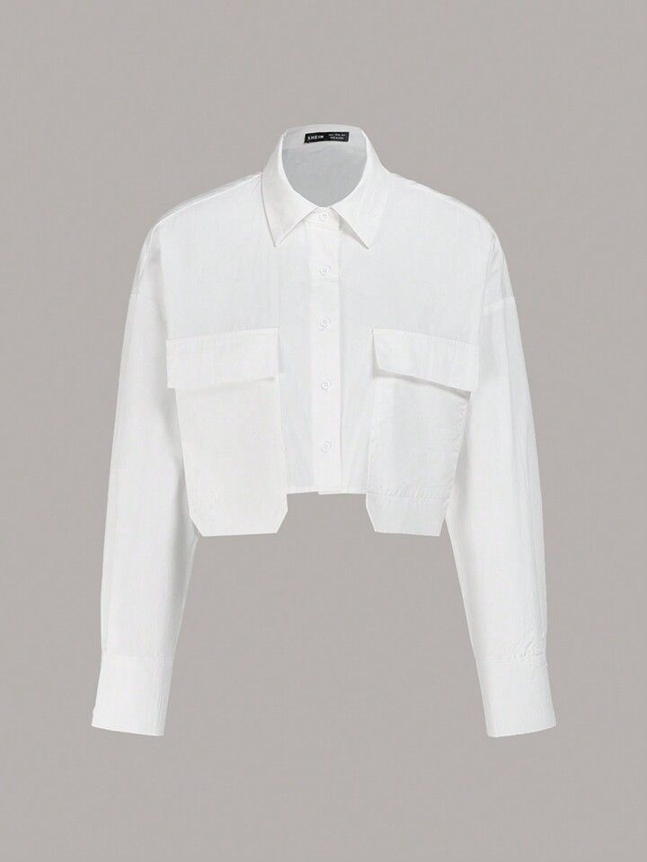 SHEIN EZwear White Woven Shirt Button Up Shirt | SHEIN
