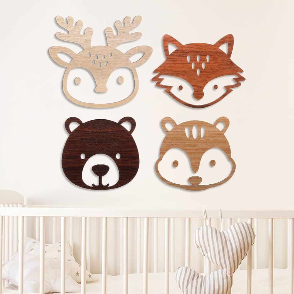Hoteam Woodland Nursery Decor, Wooden Forest Animal Wall Decoration Woodland Baby Shower Decorati... | Amazon (US)