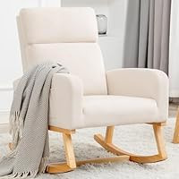 YUUIJOAA Rocking Chair Nursery - Glider Modern Accent Chairs Upholstered Nursing Rocker Padded Armchair for Indoor Living Room Bedroom Beige | Amazon (US)