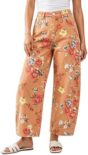luvamia Barrel Jeans for Women Cropped High Waisted Baggy Colored Floral Printed Women Western Bo... | Amazon (US)