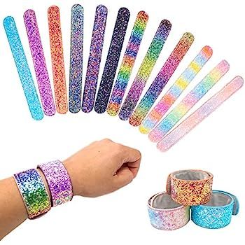 12 Glitter Slap Bracelets for Kids Girls & Women, Safe Suede Backing, Girls Glitter Princess Them... | Amazon (US)
